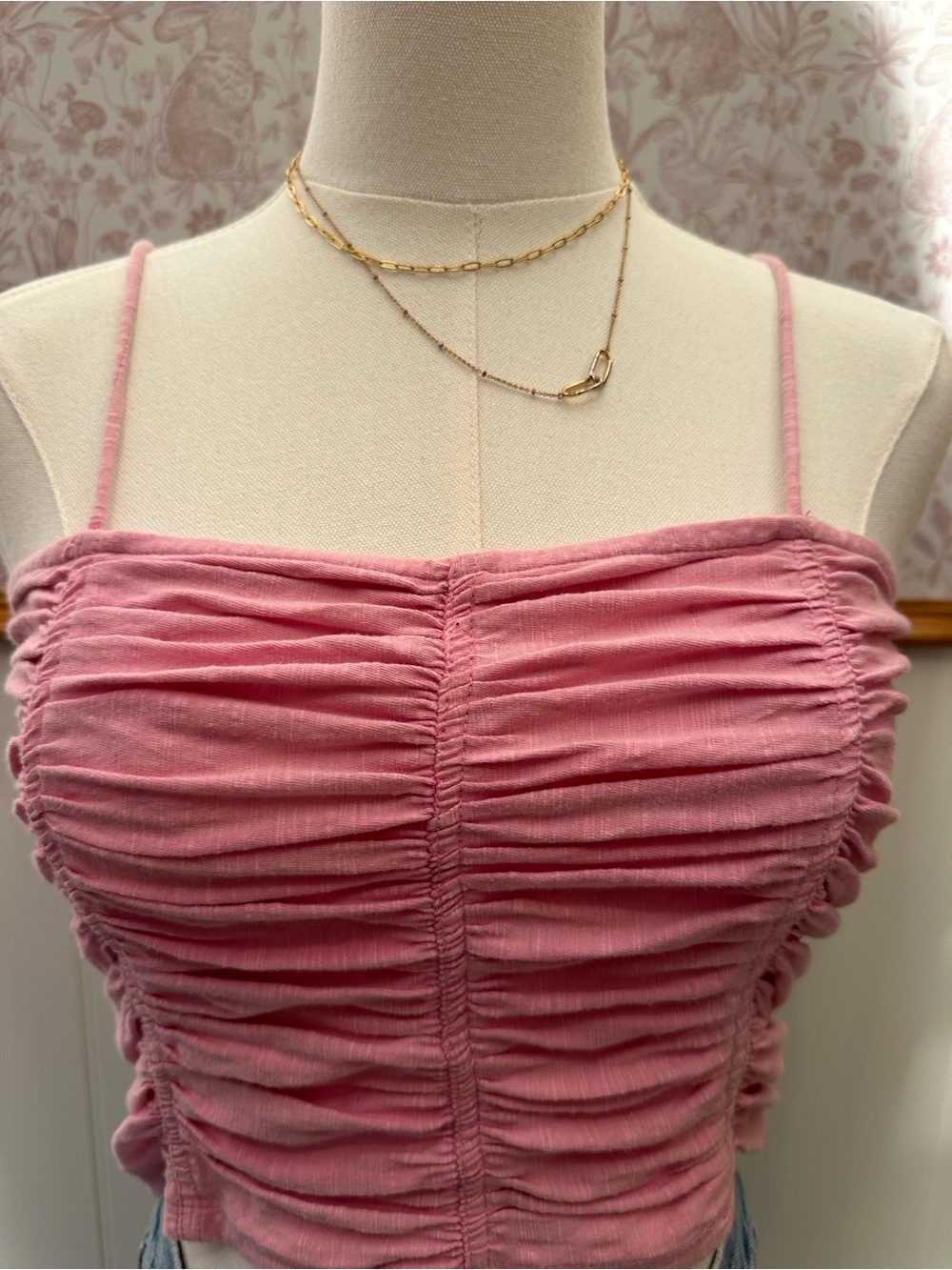 Free People Ruched Pink Spaghetti Strap Crop Top - Picture 3 of 7